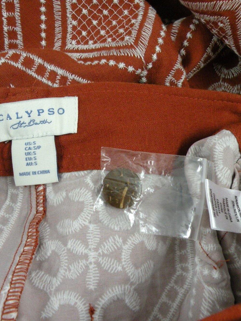 New Calypso St. Barth Linen Blend Wide Leg Embroidered Pants Sz S Beach Coastal - Picture 5 of 5